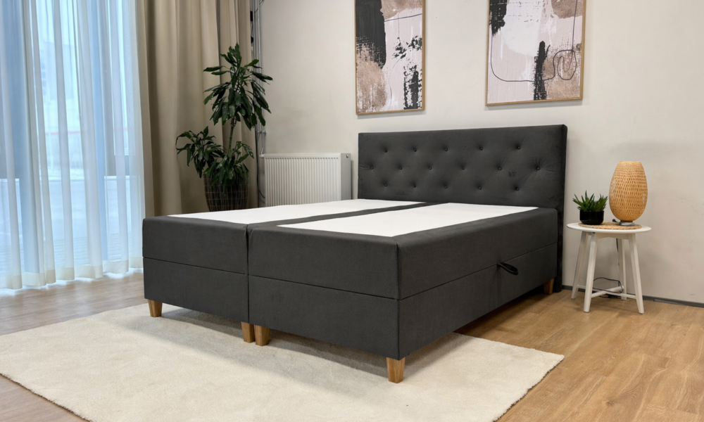 Kontinentaalvoodi Melinda pesukastiga 160x200 tumehall